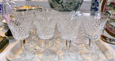 Two Waterford Crystal wines; other cut drinking glasses