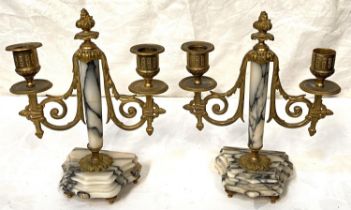 A pair of dwarf 2-branch candelabra in marble and ormolu (1 sconce missing)