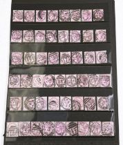 GB: QV, 1d lilac, a collection displaying various postmarks