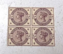 GB: QV, 2 1/2d lilac, SG 190, block of 4 U/M