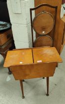 A 1950's workbox; a similar cabinet; a 3 height folding cake stand; an occasional table