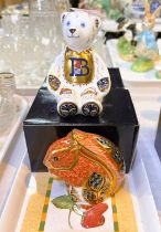 A Royal Crown Derby paperweight 'Alphabet Bear' with box; a Royal Crown Derby squirrel.