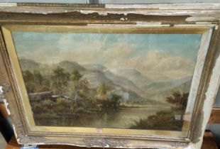 Charles Leader, Mountainous river landscape, oil on canvas, signed, 49 x 74cm framed and glazed (