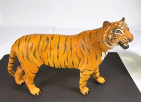 A Beswick tiger ceramic animal figure, matt finish, 32cm; and a cabbage dish.