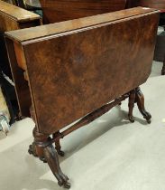 A Victorian canted rectangular burr walnut Sutherland table on turned baluster columns,