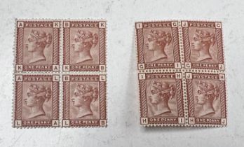 GB: QV, 1d Brown, SG 166, U/M block of 4, M/M block of 4