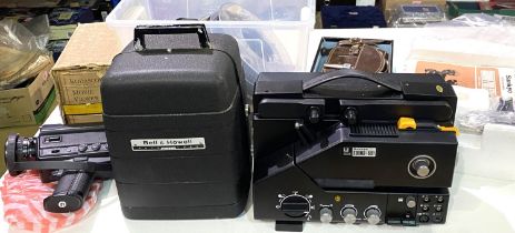 A Bell & Howell Autoset 8mm film camera, boxed; a Bell & Howell boxed projector, two other cameras