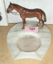 An Asprey of London style ashtray with cold painted bronze horse on onyx base (small marks to rear)