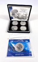 GB Britannia design set of four 1oz silver coins, cased with coa; a 2004 1oz silver Britannia