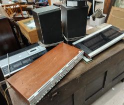 A collection of B&O equipment Beomaster 1700, a Beomaster 3000 and a tapedeck, a pair of speakers