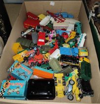 A collection of diecast toy cars, mostly loose some boxed