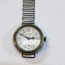 A silver cased 1920's West End Watch Co. wristwatch on steel bracelet