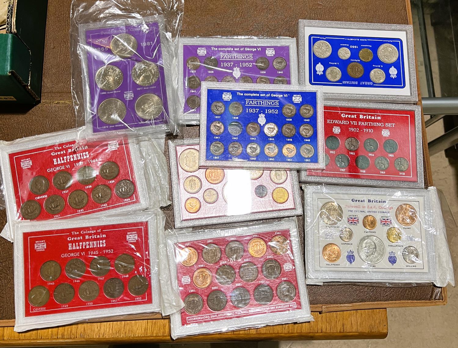 GB pre-decimal coins in plastic sets