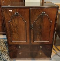 A period style walnut tallboy with double cupboard and 2 drawers (no feet)