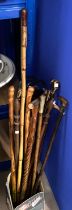 A collection of 19th century and novelty walking sticks