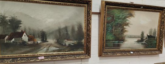 David Spencer "Styal Village and "The Bollin near Prestbury Church" mono pair of oil on canvas, 40 x