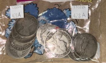 GB pre-1920 silver coins: 7 half-crowns and 8 florins