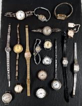 An early 20th century selection of ladies white metal/other cocktail watches