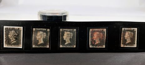 GB: QV, 1d Black, used, a group of 5 examples