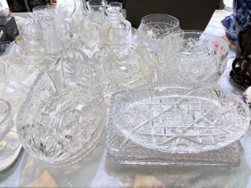 A selection of cut glass: bowls; dishes; a selection of cut glass drinking glasses