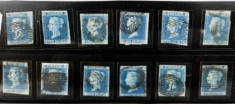 GB: QV, 2d Blue, used, a group of 25 examples including 2 pairs