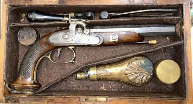 A 19th century French officer's percussion cap pistol with octagonal barrel with rifling to interior