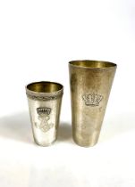 A pre WWI German military 800 standard silver stirrup cup engraved 'Tischgesellschaft des Feld