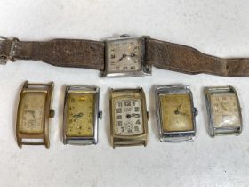 Six Art Deco gents wristwatches rectangular dials