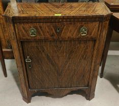 An early 19th century continental rosewood side cabinet, fitted single drawer over cupboard enclosed