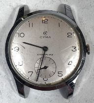 A CYMA Cyma Plex stainless steel wrist watch, with a cream face and Arabic numerals and subsidiary