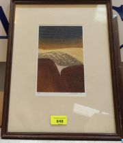 K.P. Kettle, artist signed print abstract framed and glazed, J. Chrabott watercolour framed and