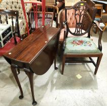 A 19th century mahogany shield back armchair , 4 cane seat bedroom chairs; a Georgian style oval