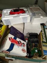 A selection of 1:18 scale model cars, 2 boxed; Corgi and Dinky toys; etc.