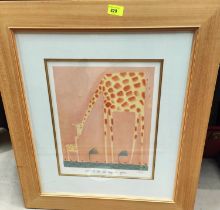 After Makenzie Thorpe: 'Wish I was as big as you" limited edition signed print of Giraffes, framed