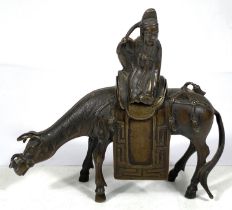 A Chinese bronze censor in the form of a man on horseback (man's legs missing), length 17cm