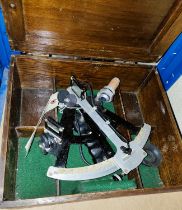 A WWII period sextant scratch built by Pilot Officer E. W. Clayton in box