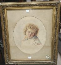 H. Power: Victorian watercolour portrait of a girl, signed, framed and glazed, dated 1875