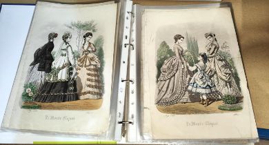 A group of 22 19th century hand coloured fashion plates, a similar selection of 28 bird prints,