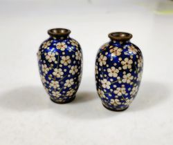 A pair of miniature Chinese floral enamel vases, height 6.5cm