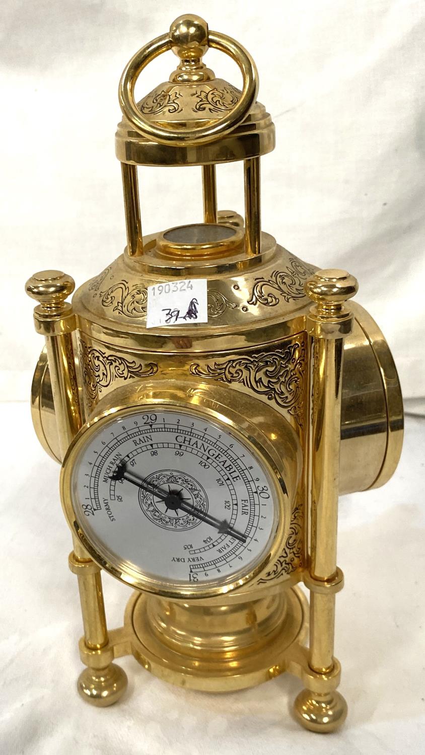 A reproduction brass meteorological clock with three faces and a brass 19th century inkwell with - Image 4 of 6