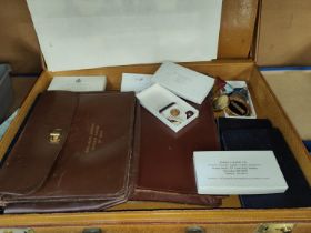 Two suitcases of Masonic aprons, regalia, jewels etc, some silver examples