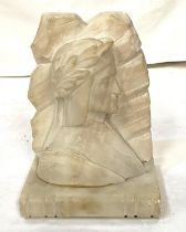 A vintage carved and polished marble bookend with bust portrait of Dante, 18cm