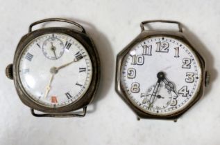 Two silver cased officers trench style watches