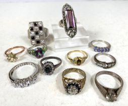 A selection of 10 fancy stone set dress rings, hallmarked silver or stamped 925, 43gms