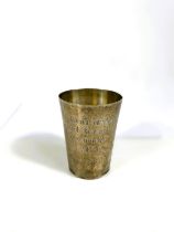 A 19th century German military 800 standard silver stirrup cup engraved 'D sheidendenhoch....