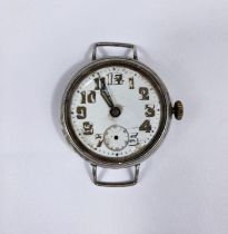 A silver cased officers style trench watch (a.f)