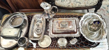 A collection of silver plated items, entree dishes etc