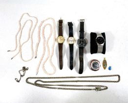 A coral coloured necklace; 2 gent's vintage watches; other similar items
