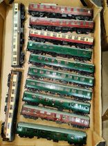 Twelve Bachmann 00 gauge carriages/cars some with green and maroon livery