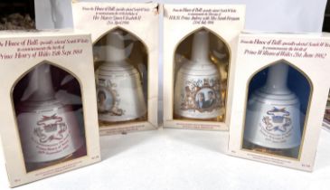 Two 75cl Bells 'Old Scotch Whisky' Royal Commemorative boxes and Wade porcelain decanters; 2 50cl